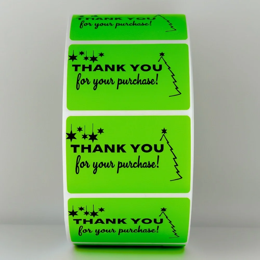 Thank You For Your Purchase Stickers Christmas Tree & Stars - Holiday Packaging